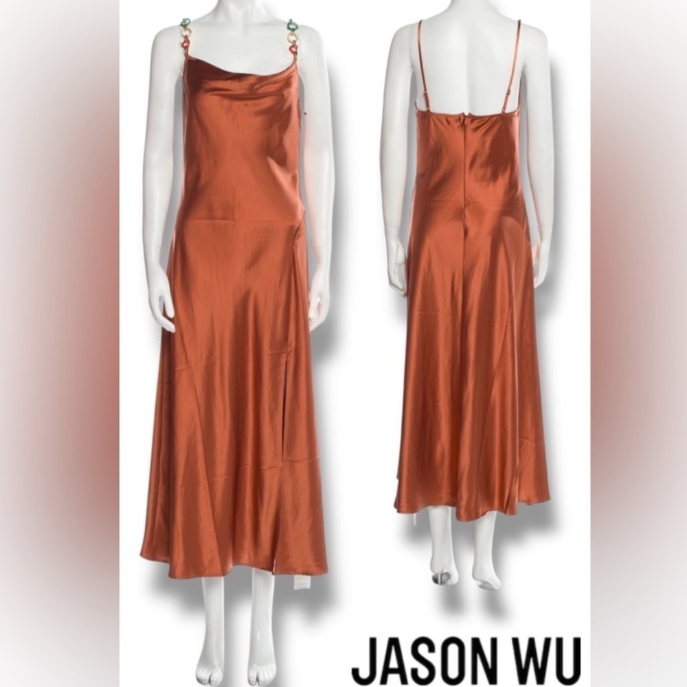 NWT Jason Wu Lana Cowl Neck Satin Midi slip Dress size Medium bronze msrp $335
